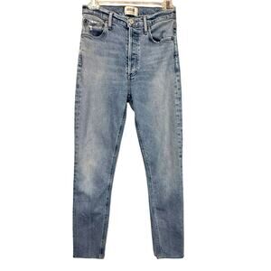 AGOLDE Jeans Size 26 Nico High Rise Button Fly Fray Raw Hem Light Wash Stretch